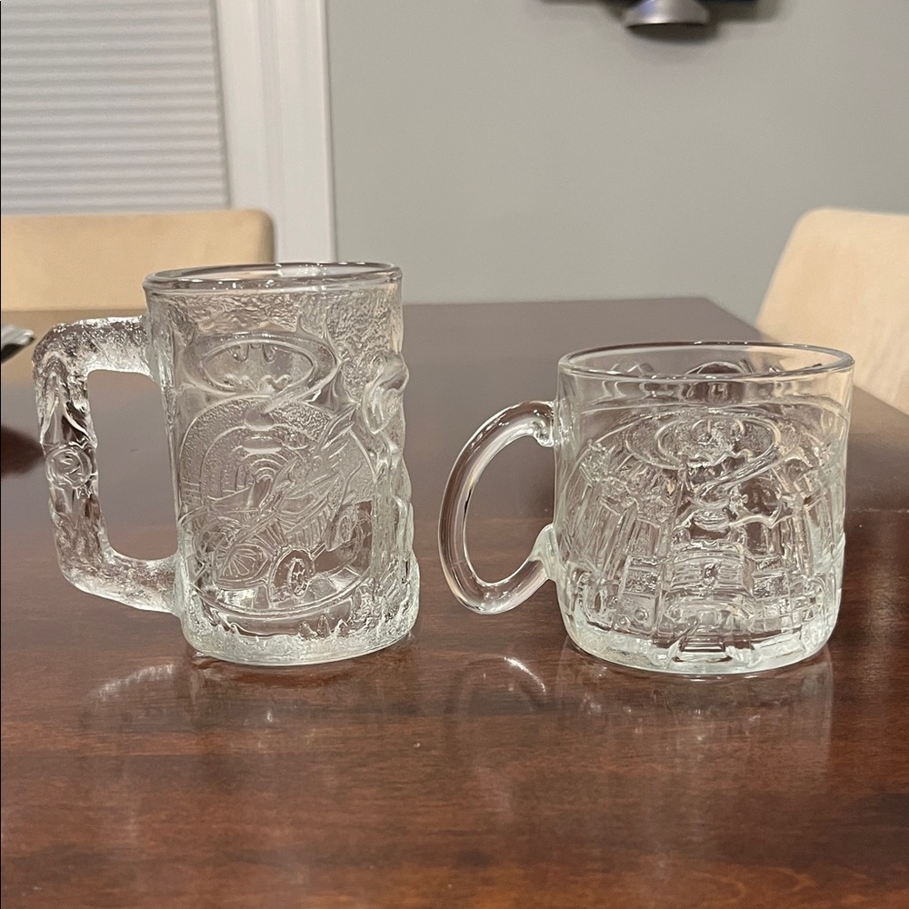 Vintage McDonald’s Batman Clear Glass Mug Set 2 Meg’s Robin The Riddler
